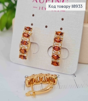 Серьги "Орбита" украшены Красными камешками, 1,8см, английская застежка, Xuping 18K 118933 фото