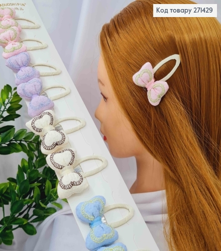 Набір заколок Тік-Так (10шт/5пар), БАНТИК, пастельних кольорів, заколка 5,5см, бантик 3,5*2,5см 271429 фото 1