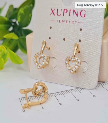 Сережки "Серце" з Блискучими камінцями, 1,6см, англійська застібка, XUPING 18K 118777 фото 2