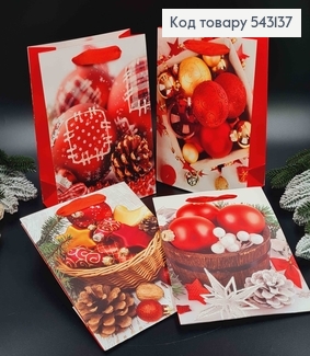 Пакет паперовий "Новорічні іграшки" в асорт. 18*24*8,5см,  543137 фото