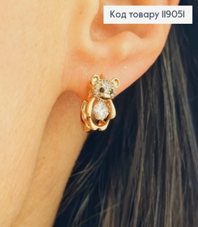 Серьги "Медвежата" с подвижными камешками, 1,4см. англ. зам., Xuping 18К 119051 фото