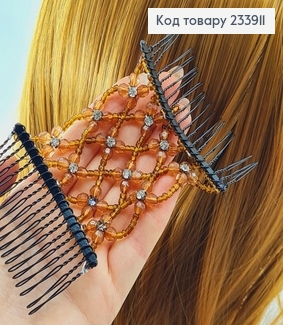 Заколка Монтера для волос коричневая с камнями 233911 фото