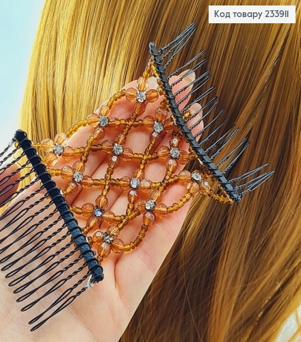 Заколка Монтера для волос коричневая с камнями 233911 фото 1