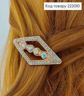 Заколка автомат металл золото с камнями Ромб 7 см в ассорт. 222010 фото