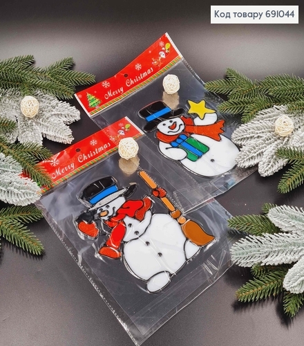 Сніговик з блиском, силіконова новорічна наліпка на скло, (19*14см) в асорт. 691044 фото 1