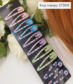 Заколка Тик-так с цветами цветная, 6,5см 10шт/уп 273108 фото