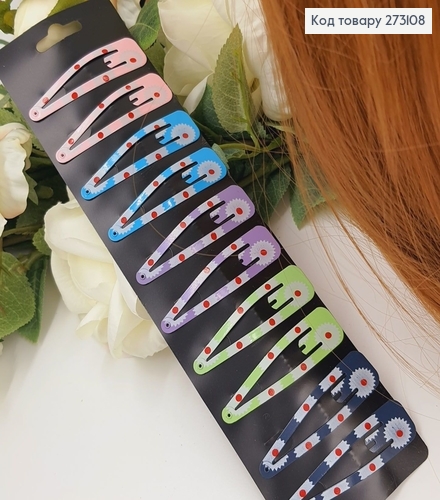 Заколка Тик-так с цветами цветная, 6,5см 10шт/уп 273108 фото 1