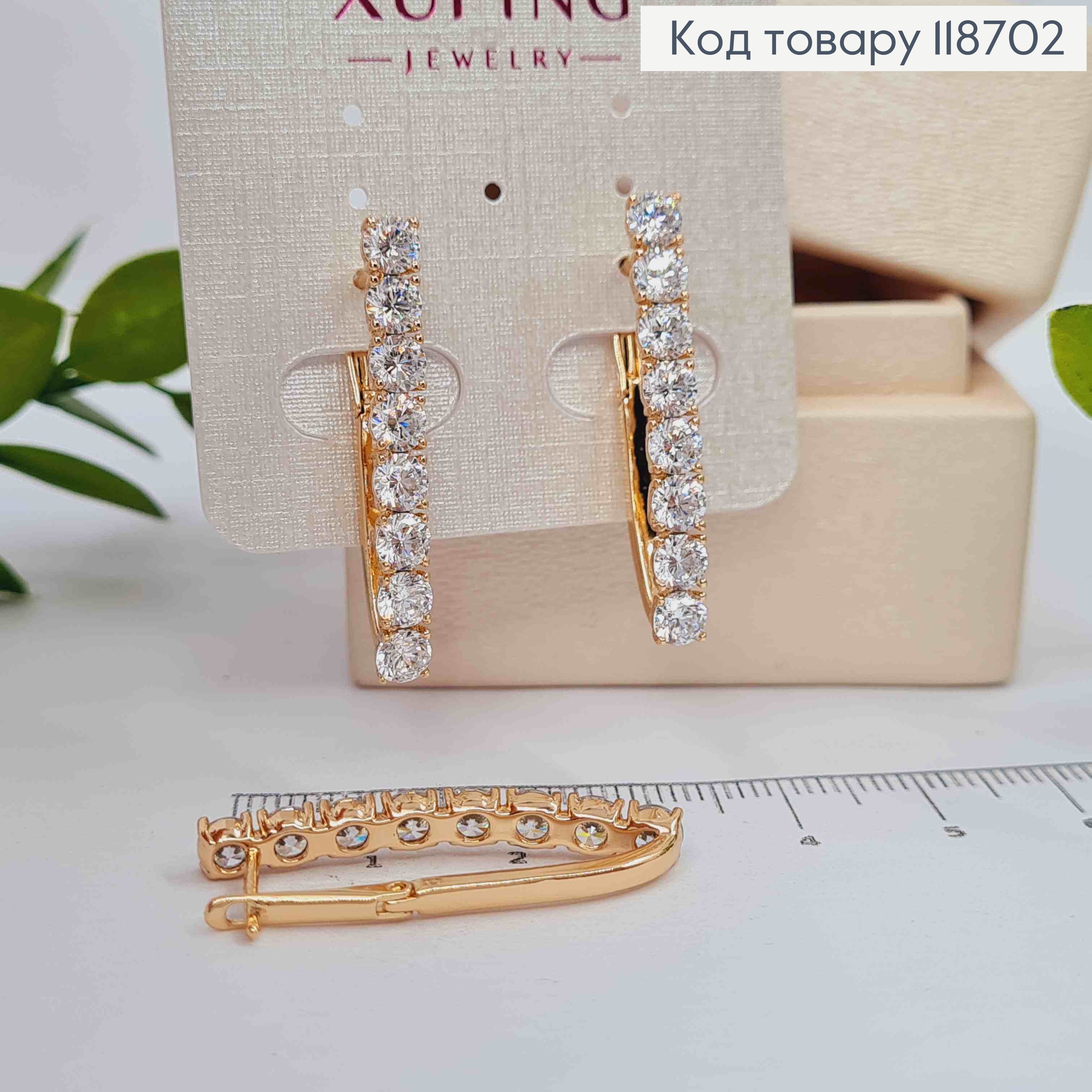 Серьги "Стрели" украшены Блестящими камешками, 3,2см, английская застежка, Xuping 18К 118702 фото 2