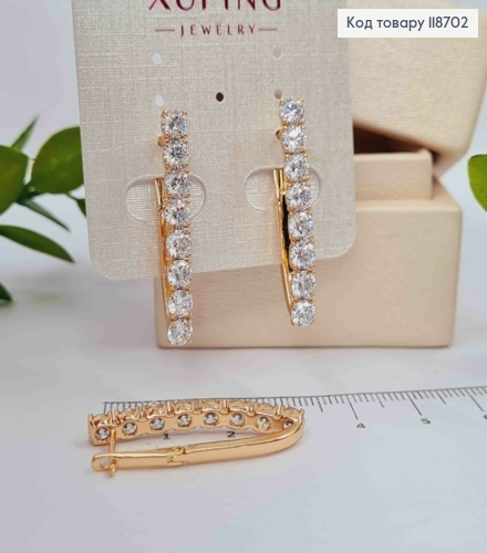 Сережки "Стріли" прикрашені Блискучими камінцями, 3,2см, англійська застібка, Xuping 18К 118702 фото 2