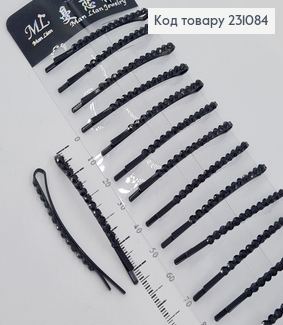 Невидимка металл 5,7 см черная с камнями 20 шт / уп цена за уп. 231084 фото