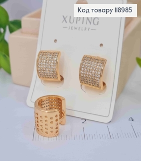 Серьги кольца украшены Блестящими камешками, ширина 1см, диаметр 1,3см, Xuping 18K 118985 фото