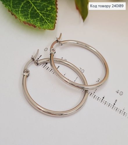 Сережки родированые кольца 3см, Stainless Steel 240189 фото 1
