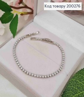 Браслет родований, плетіння Блискучими камінцями в один ряд, 17+2см, Xuping 200276 фото