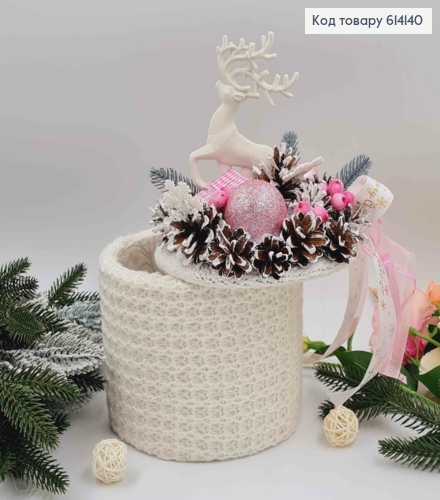 Декоративна коробка 14*17см, МОЛОЧНА, з декорованою кришкою з Оленем, 17см, ручна робота, Україна 614140 фото 1