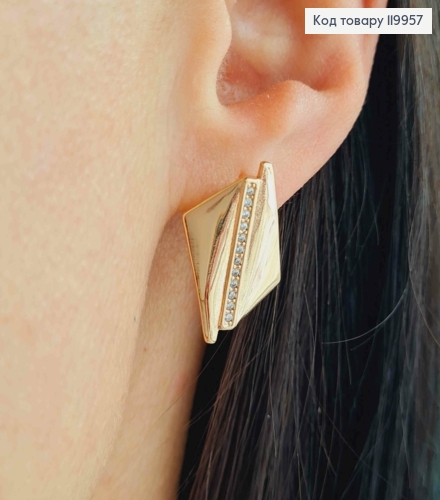 Серьги "Фигурные" украшены Блестящими камешками, дл. 2,2см, английская застежка, Xuping 18K 119957 фото 2