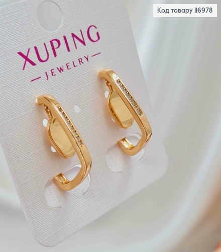 Серьги кольца 2см, вытянутые, с подвеской пластинкой и камешками, Xuping 18K 116978 фото 3