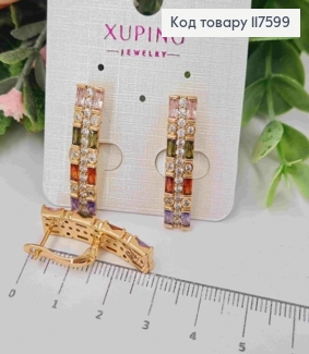 Серьги "Краски Жизни" с разноцветными камешками, 2,8см, англ. застежка, Xuping 18К 117599 фото
