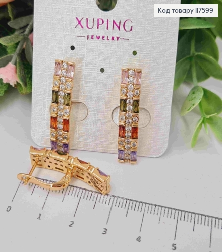 Серьги "Краски Жизни" с разноцветными камешками, 2,8см, англ. застежка, Xuping 18К 117599 фото 1