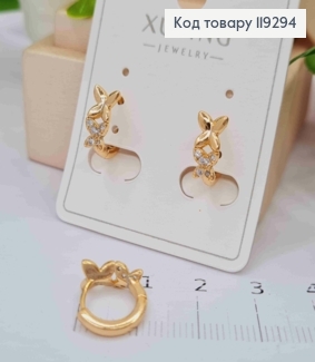 Серьги кольца с Бабочками в Блестящих камнях, 1,1см, XUPING 18K 119294 фото
