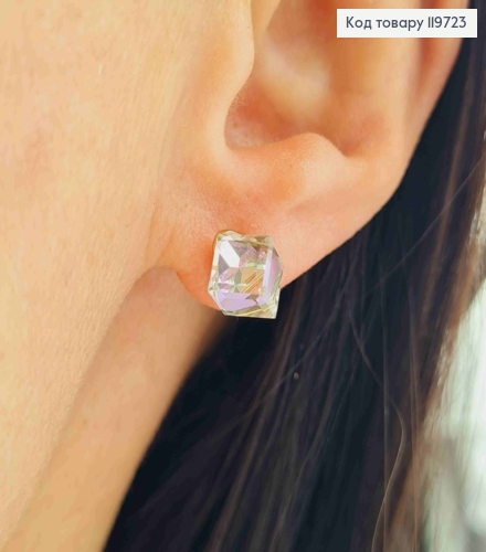 Серьги гвоздики с Блестящим камнем Сваровски Хамелеон, 1см, Xuping 18К 119723 фото 1