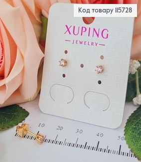 Серьги гвоздики с лиловым камешком 3мм, Xuping 18K 115728 фото