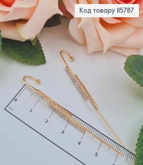 Сережки кафи, "Булавочка", з камінцями, На все вухо, 6,5см, (ціна за пару) Xuping 18K 115787 фото