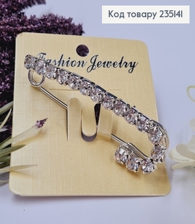 Брошка Шпилька з великими камінцями "J" 6.5*2.5, срібний колір. 235141 фото