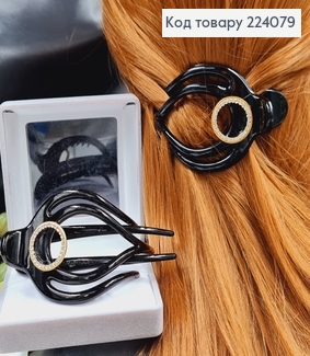 Заколка пластик Боковая с брошью, чорная 9см 224079 фото