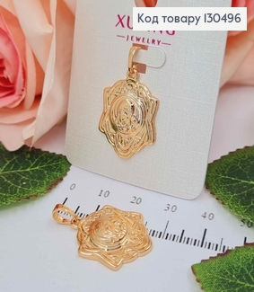 Иконка, Богоматерь с Иисусиком, в виде звездочки, с резьбой, 2см, Xuping 18К 130496 фото