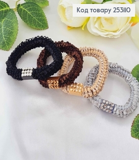 Резинка спіраль, з атласними вставками і пластинкою з трьома рядами камінців, кольори в асорт. 253110 фото