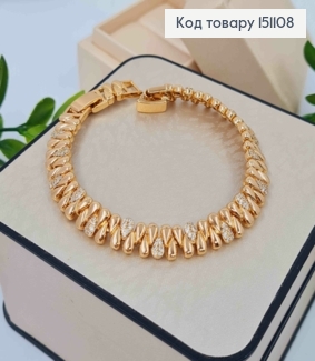 Браслет плетения пластинками КАПЛИНКАМИ с Камешками, длина 17+2см, Xuping 18K 151108 фото