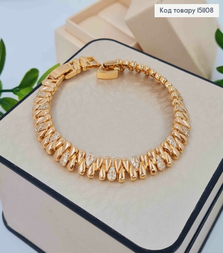 Браслет плетения пластинками КАПЛИНКАМИ с Камешками, длина 17+2см, Xuping 18K 151108 фото 1