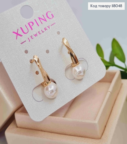 Серьги с жемчужиной, 2см, английская застежка, Xuping 18K 118048 фото 1