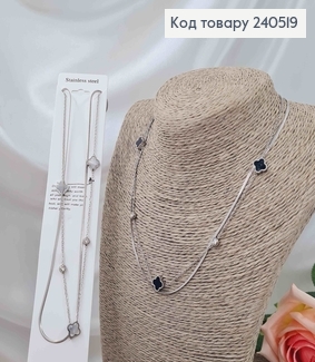 Цепочка двойная, серебряного цвета, с подвесками Van Cleef, 40+5см, сталь Stainless Steel 240519 фото