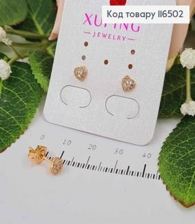 Серьги гвоздики, сердечки в камнях, 0,5см, Xuping 18К 116502 фото