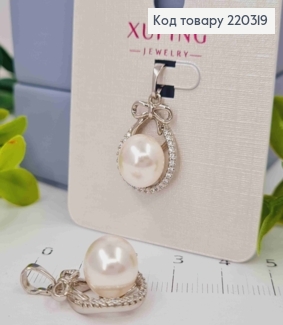 Кулон родованный, Жемчужинка с Бантиком и Блестящими камешками, 1,9см, Xuping 220319 фото