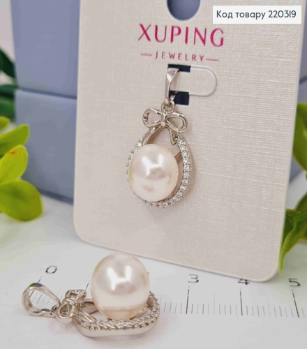 Кулон родованный, Жемчужинка с Бантиком и Блестящими камешками, 1,9см, Xuping 220319 фото 1