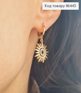 Серьги кольца 1,1см, с подвесками Солнышком с серединкой в камнях, 1,6см, Xuping 116443 фото