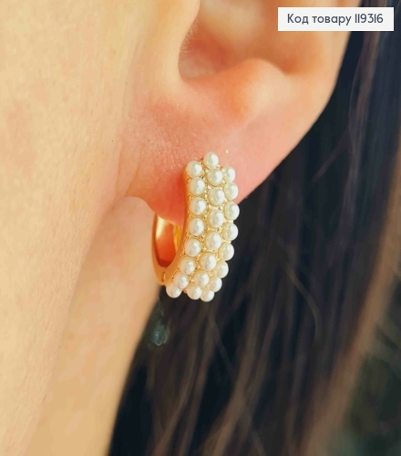 Серьги кольца украшены Блестящим жемчужком, диаметр 1,3см, ширина 6мм, XUPING 18K. 119316 фото 2
