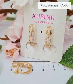 Серьги Два Овала с камешками, длина 2см, англ застежка, XUPING 18K 117385 фото
