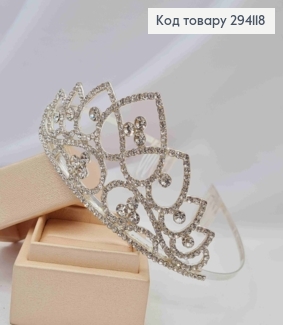 Диадема "Пиковая Дама" Серебряного цвета с блестящими камешками, высочайшая точка 5,5см 294118 фото