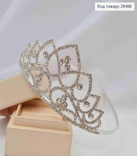 Диадема "Пиковая Дама" Серебряного цвета с блестящими камешками, высочайшая точка 5,5см 294118 фото 1