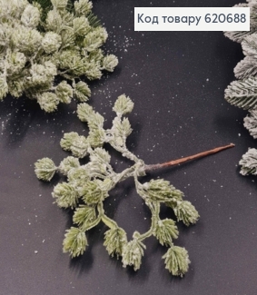 Декор Новорічний, засніжена гілочка Хвої, ЗЕЛЕНОГО кольору, 20см 620688 фото