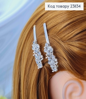 Заколка Невидимка (цена за 2шт) 6см серебряного цвета с камешками 231134 фото