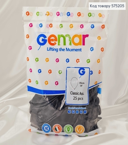 Воздушные шары латексные 18'' Gemar Чорные Матовые (45см), 25шт/уп 575205 фото 1