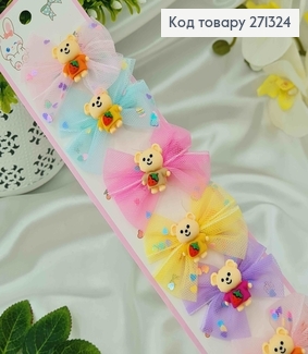 Набор детских заколок, "Мишки в футболочках" с фатином, 10шт/уп. 271324 фото