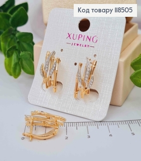 Серьги "Бамбуковая веточка" с Блестящими камешками, 1,9см, английская застежка, Xuping 18К 118505 фото
