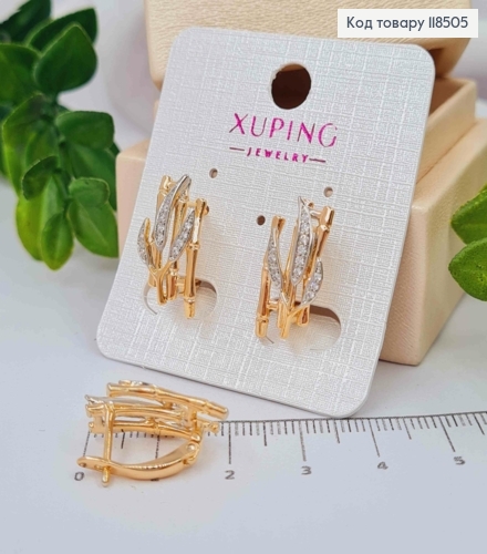 Серьги "Бамбуковая веточка" с Блестящими камешками, 1,9см, английская застежка, Xuping 18К 118505 фото 1