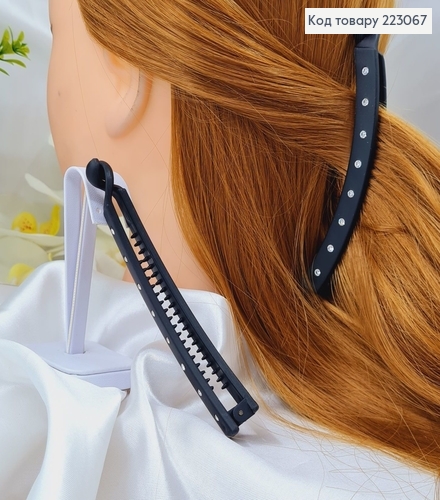 Заколка банан черный матовый 11см ПРОСТОЙ со стразами  223067 фото 1