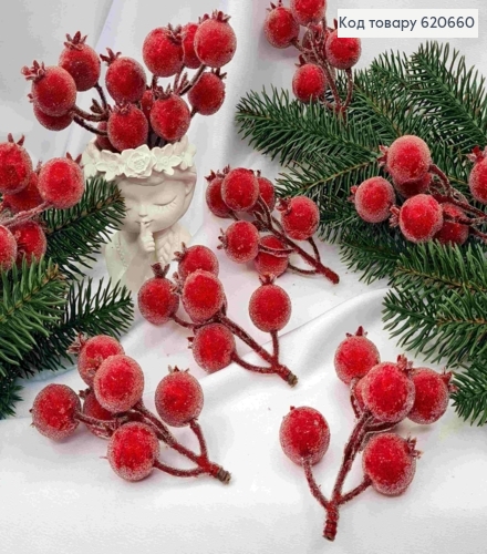 Декор Новогодний, "Веточка с ягодками в сахаре", КРАСНОГО цвета, 12см 620660 фото 1